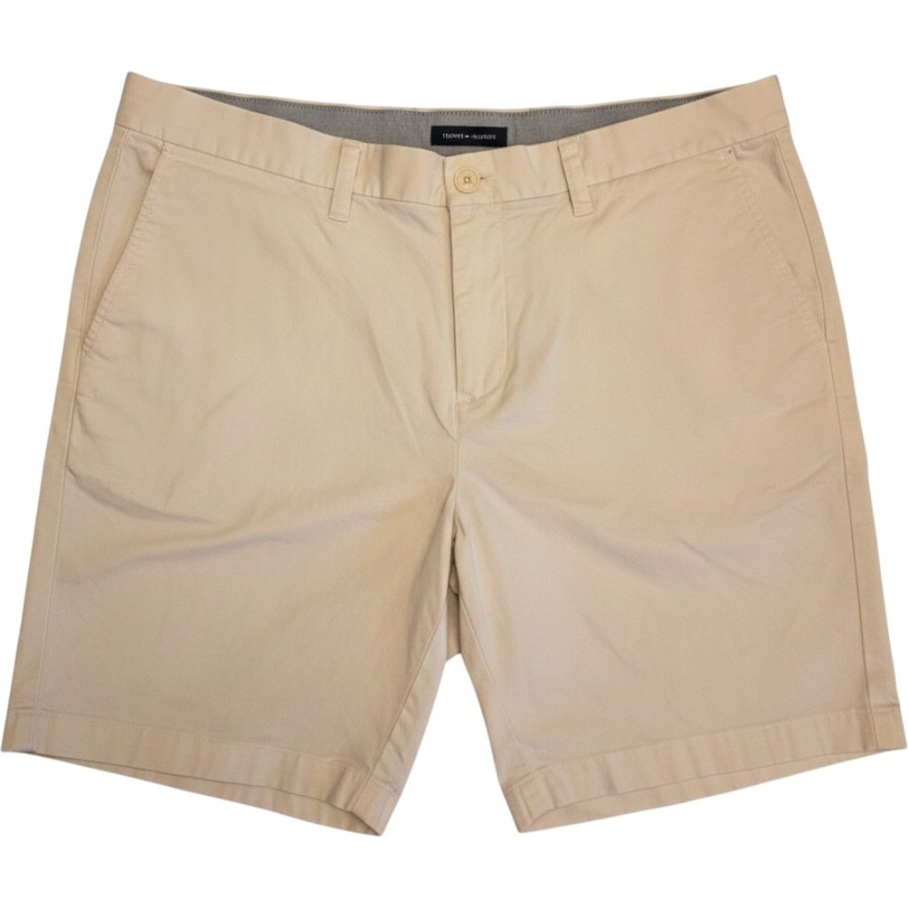 Tommy Hilfiger Mens Tan Khaki Chino Shorts Custom Fit Stretch Size 38 Flat Front